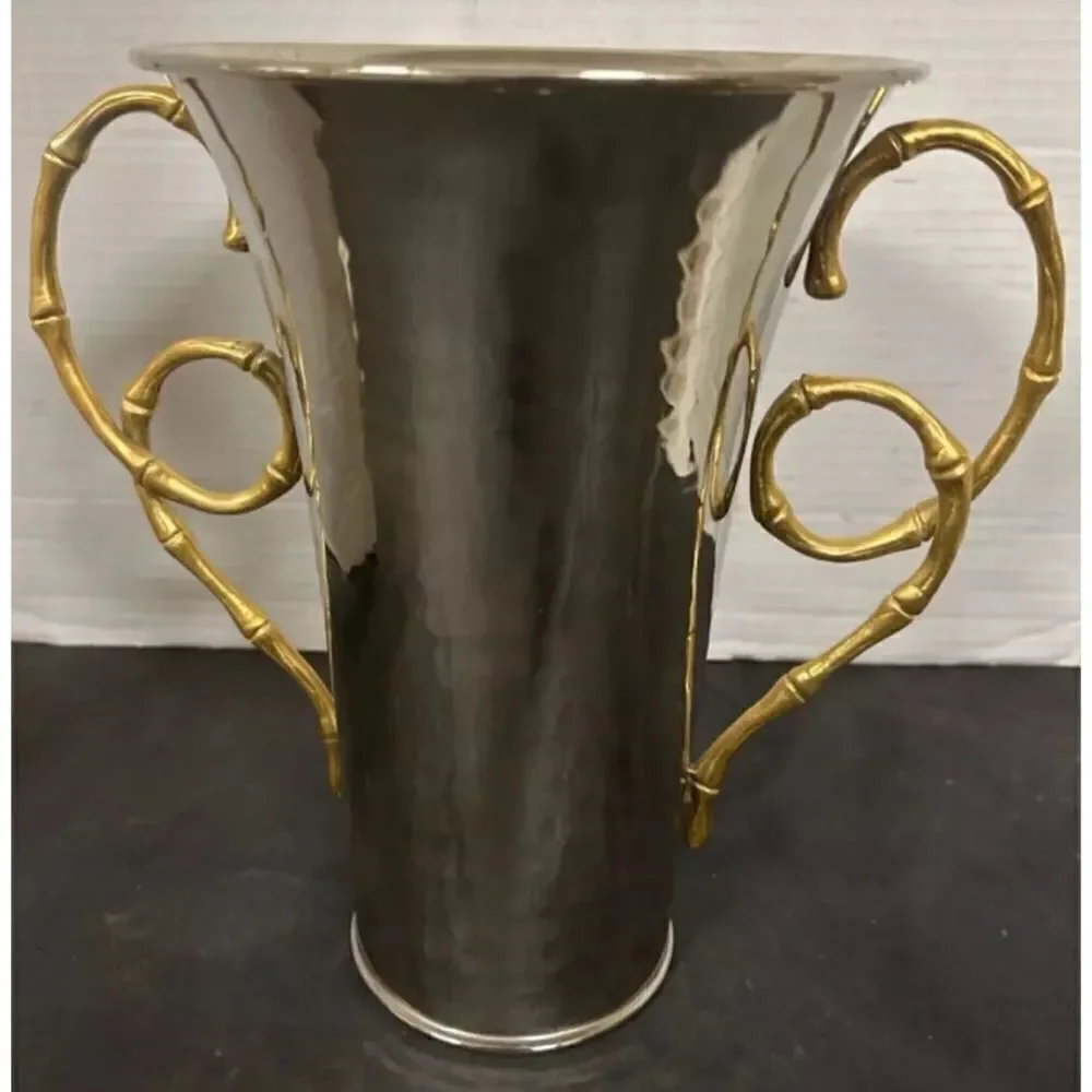 L'Objet Evoca Vase  24K gold-plated bamboo accents Size Medium/ 10 D x 10 H in